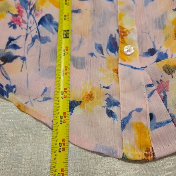 Kut from the Kloth Jasmine Chiffon Sheer Floral Blouse Petal Pink Butter Yellow - Picture 6 of 7